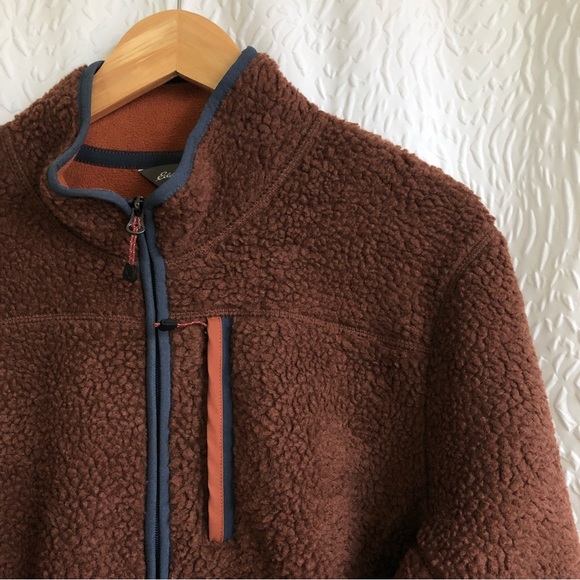 NWT Eddie Bauer Men's Chilali Faux Shearling Fleece Full Zip Cognac Jacket - Picture 12 of 16